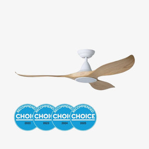 With Light Noosa Ceiling Fan White & Blackbutt Blades with Light