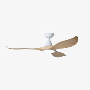 With Light Noosa Ceiling Fan White & Blackbutt Blades with Light