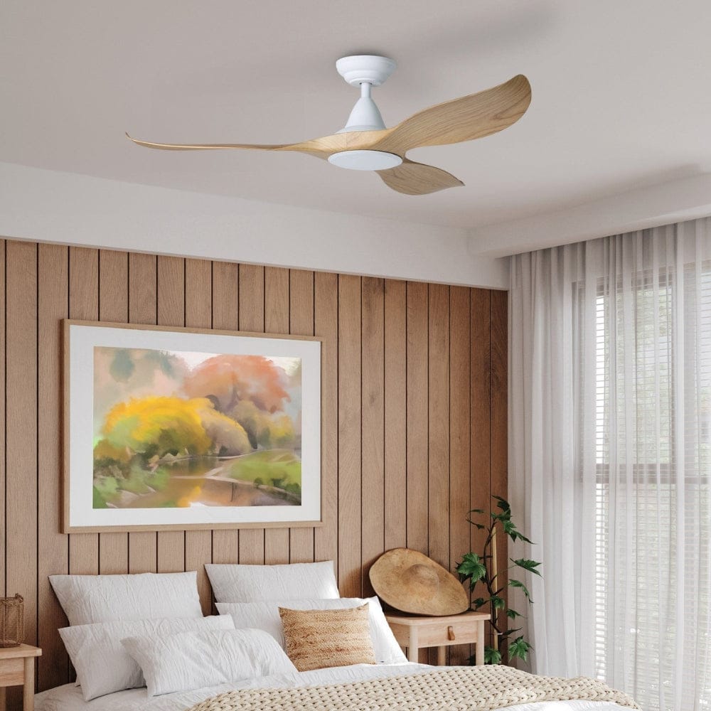 Without Light Noosa Ceiling Fan White with Blackbutt Blades - No Light