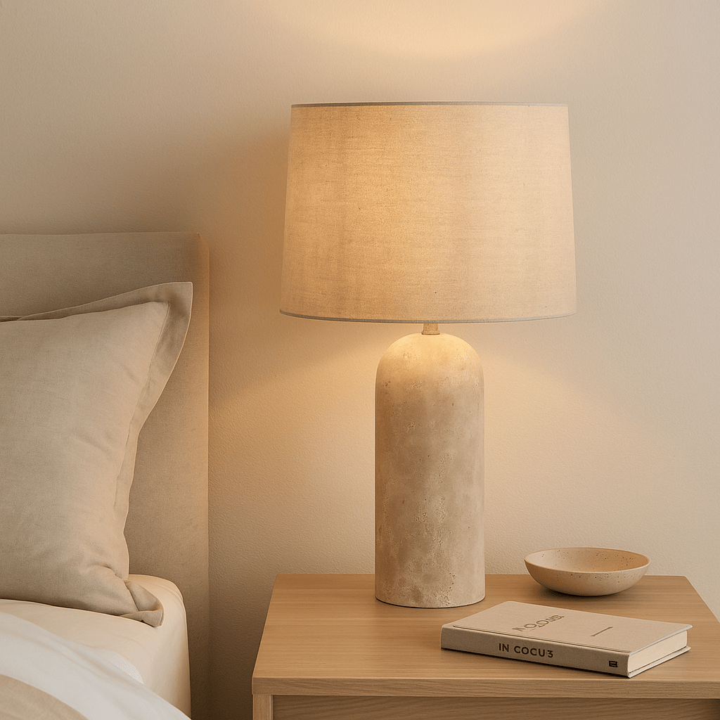 Table Lamps Olsen Travertine Table Lamp & Linen Shade