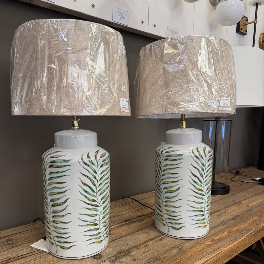 Table Lamps Palm Leaf Crackled Lamp Base - SOLD AS PAIR - CLEARANCE (Ex-display)
