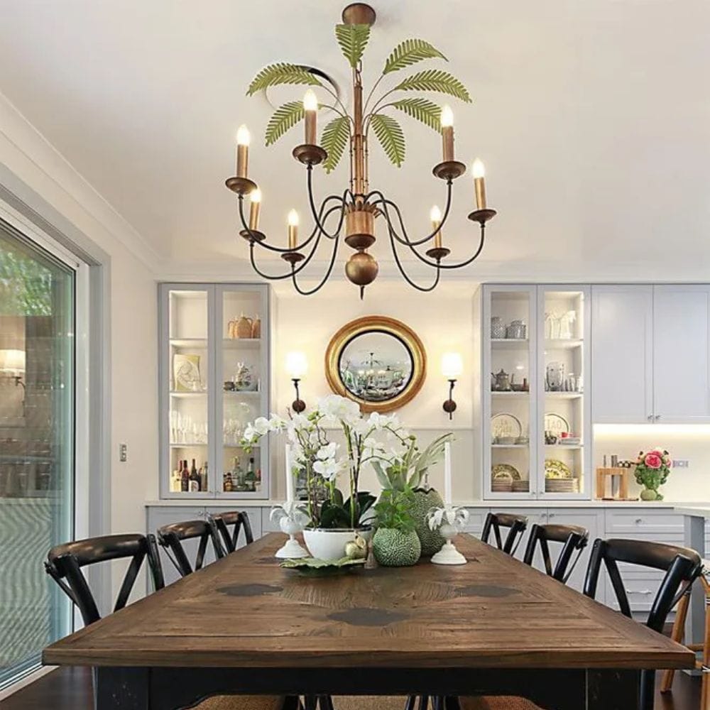Chandelier Palm Leaves Iron Chandelier 8 Lights