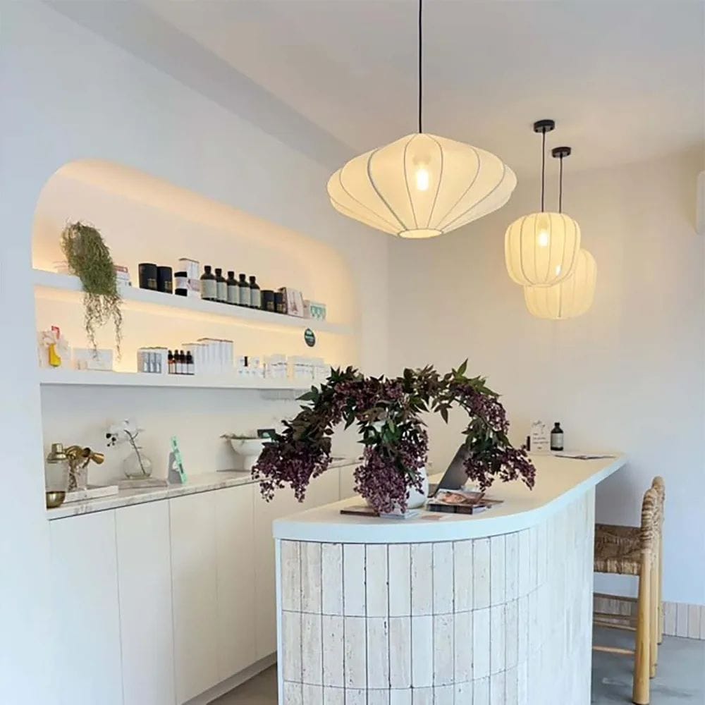 Interior Pendant Pumpkin Ceiling Pendant Ivory with Black Cord Drop