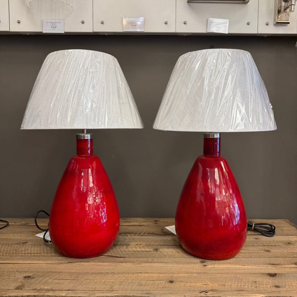 Table Lamps Red Ceramic Lamp Base – SOLD AS PAIR – CLEARANCE (Ex-Display)