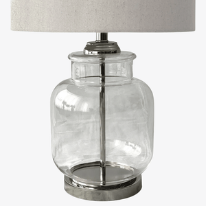 Table Lamps Regency Nickel and Glass Table Lamp with Natural Linen Shade