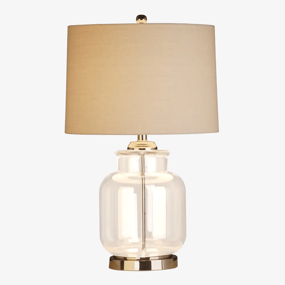 Table Lamps Regency Nickel and Glass Table Lamp with Natural Linen Shade