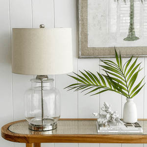Table Lamps Regency Nickel and Glass Table Lamp with Natural Linen Shade