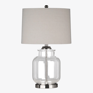 Table Lamps Regency Nickel and Glass Table Lamp with Natural Linen Shade