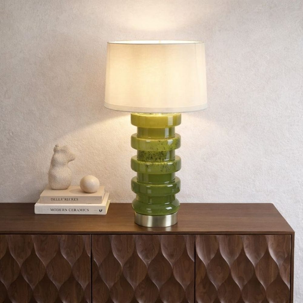 Table Lamps Remy Green Glass Table Lamp & White Shade