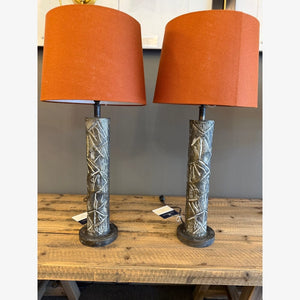 Table Lamps Sahara Cylinder Carved Lamp Base - SOLD AS PAIR - CLEARANCE (Ex-display)