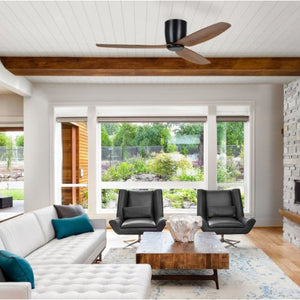 Without Light Seacliff Hugger Ceiling Fan Black with Light Walnut Blades