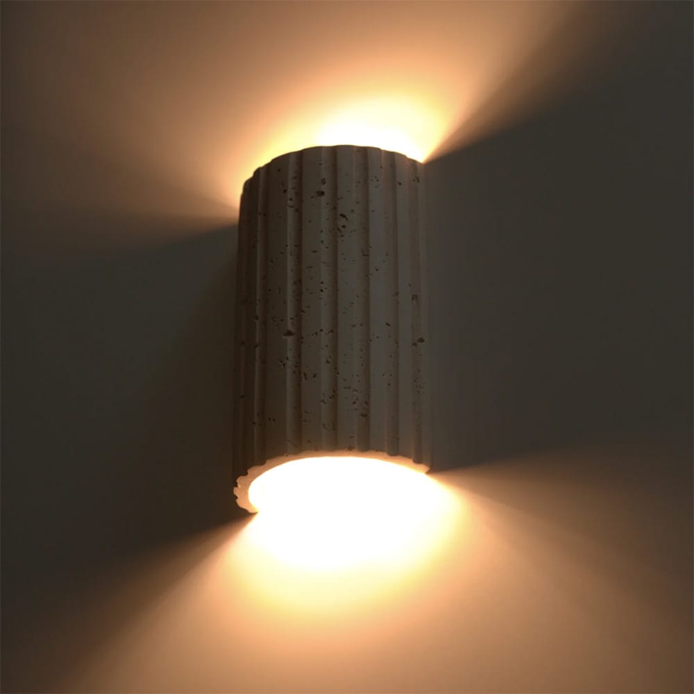 Interior Wall Light / Sconce Shore Ribbed Natural Travertine Up/Down Wall Light