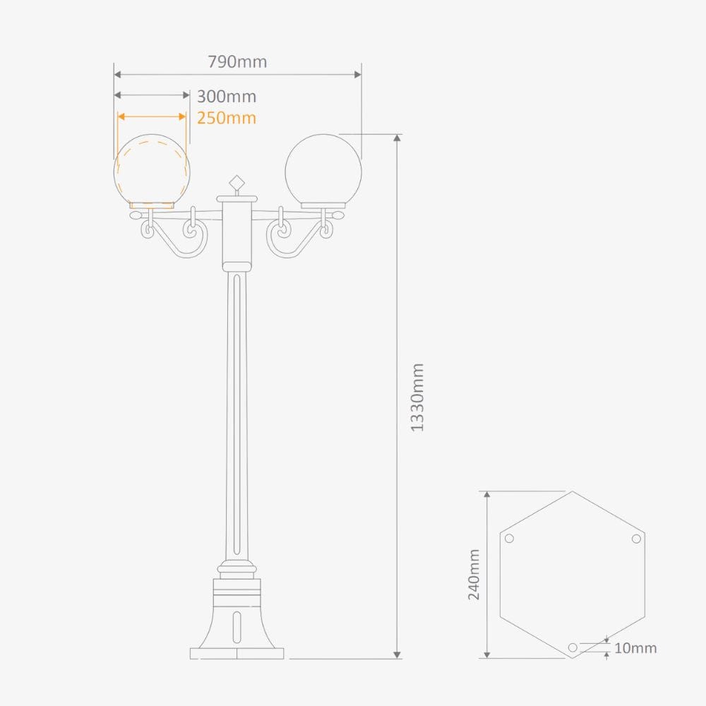 Post Lights Siena Twin 25cm Spheres Medium Post