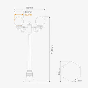 Post Lights Siena Twin 25cm Spheres Medium Post