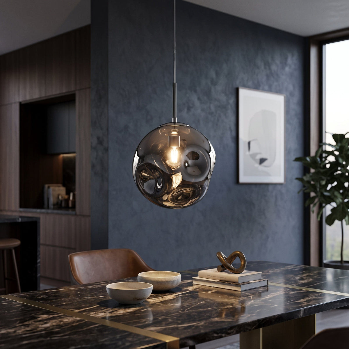 Interior Pendant Skye Hand Blown Smoke Glass Pendant Light