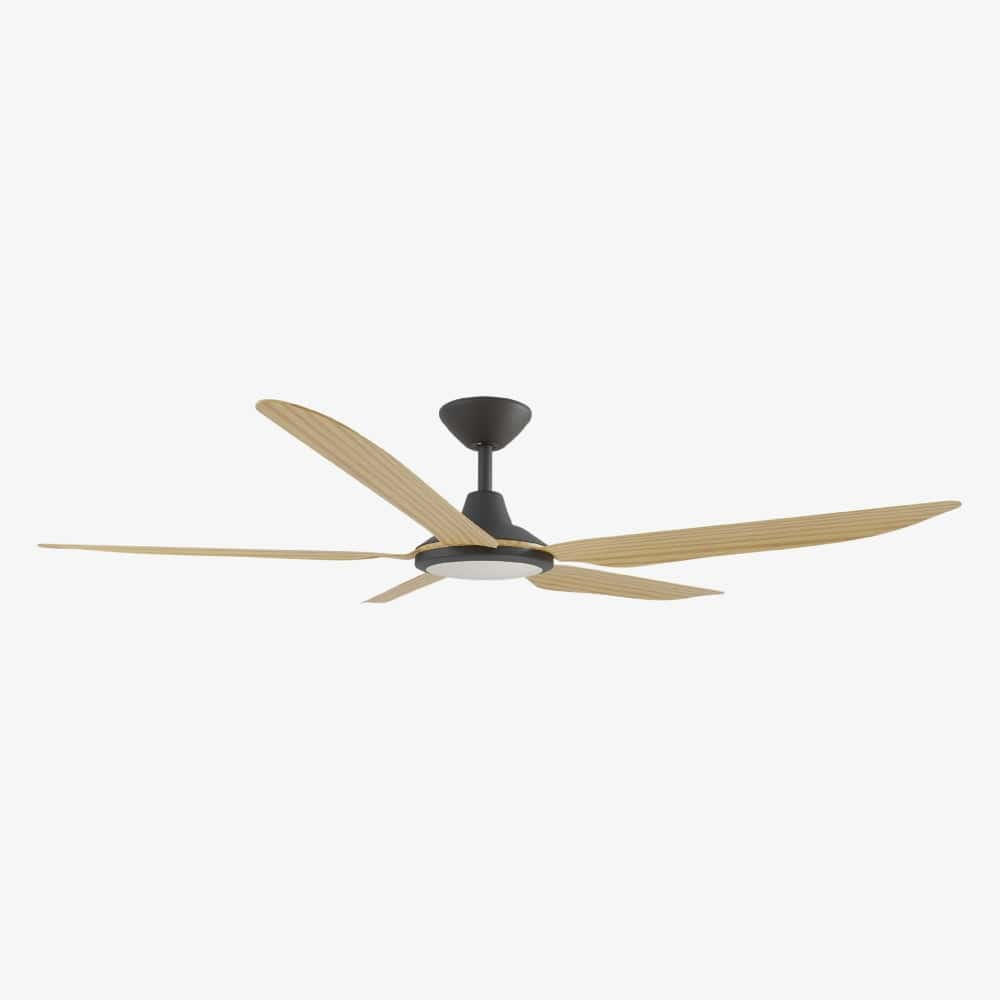 With Light Storm Ceiling Fan Black & Bamboo with Light