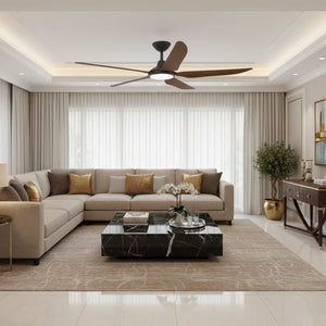 With Light Storm Ceiling Fan Black with Koa Blade with Light