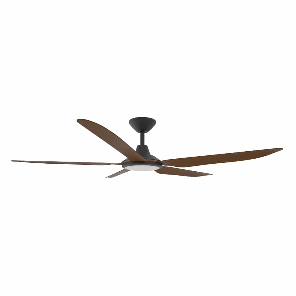 With Light Storm Ceiling Fan Black with Koa Blade with Light