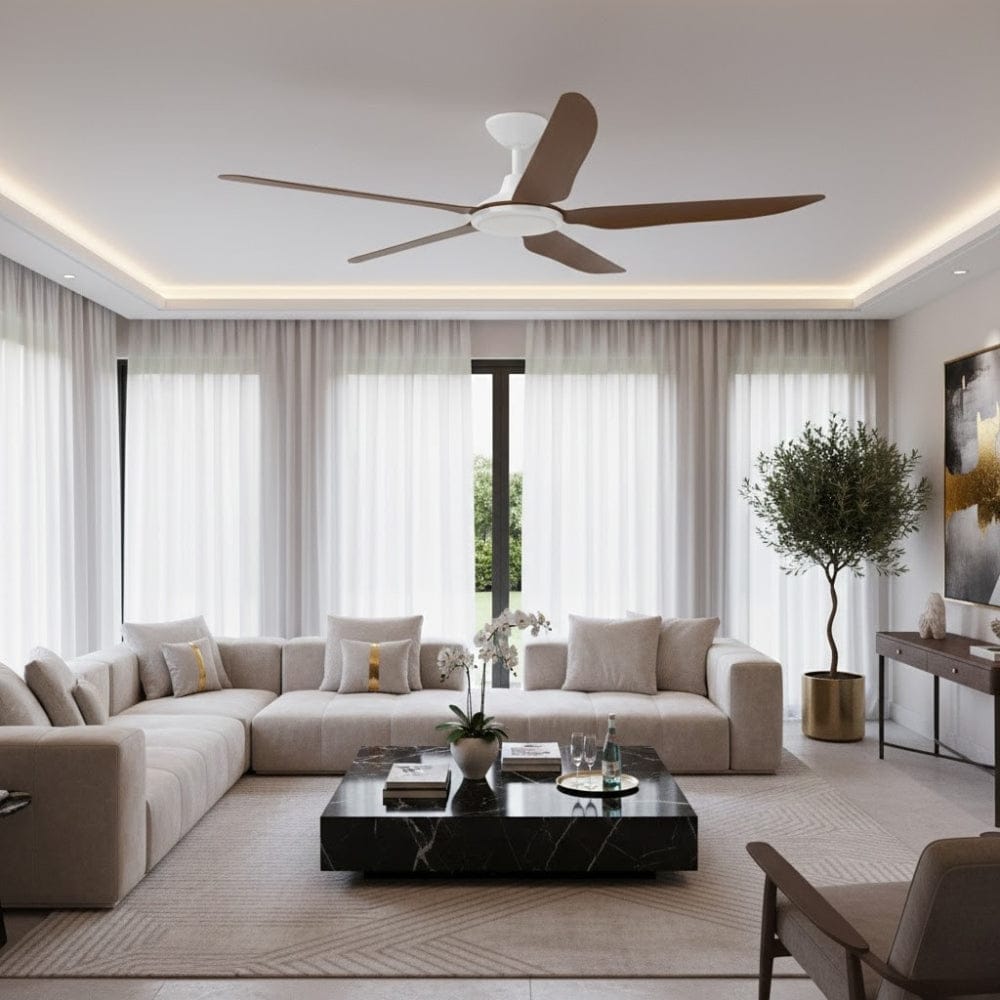 With Light Storm Ceiling Fan White with Koa Blade with Light