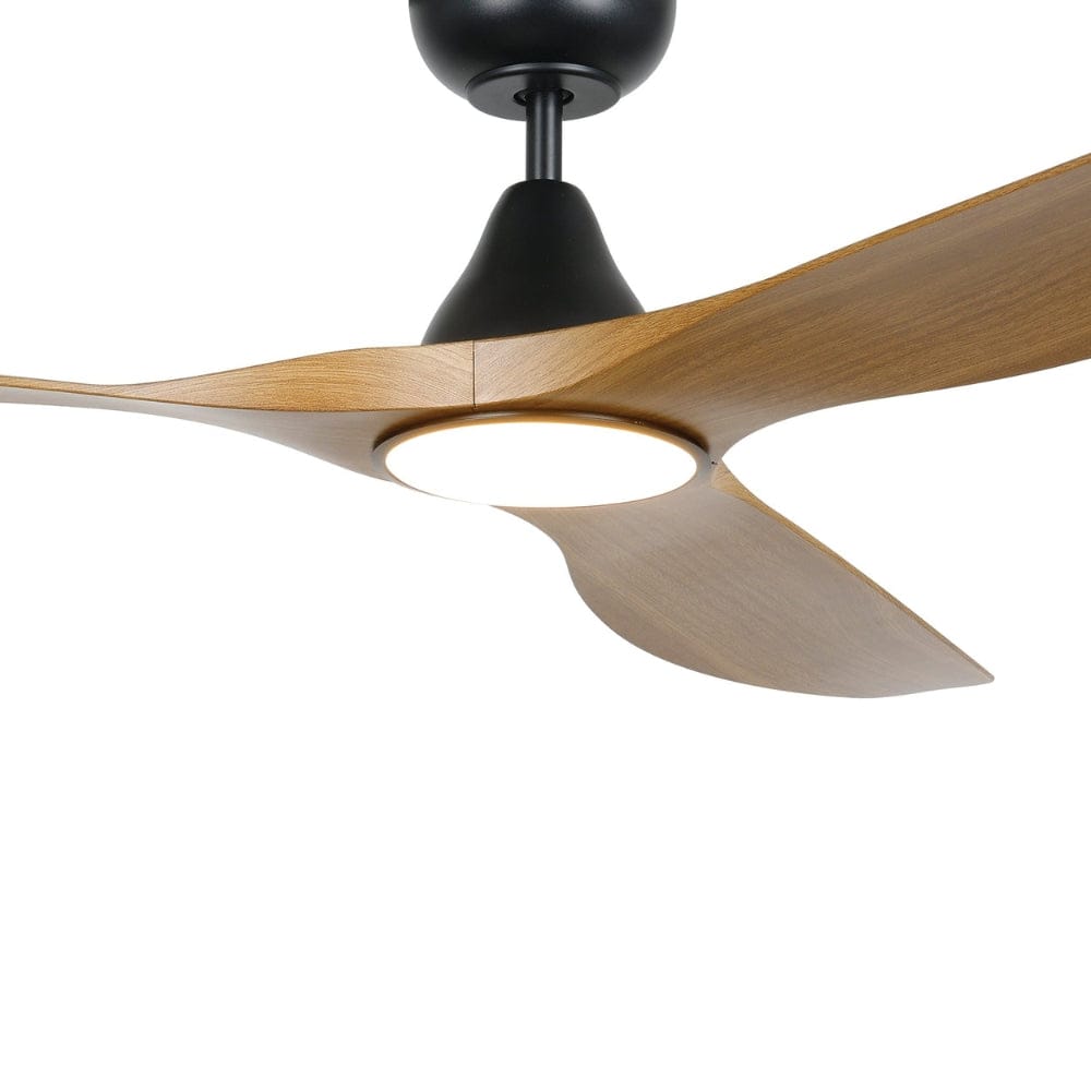With Light Surf Ceiling Fan Matte Black & Burmese Teak with Light