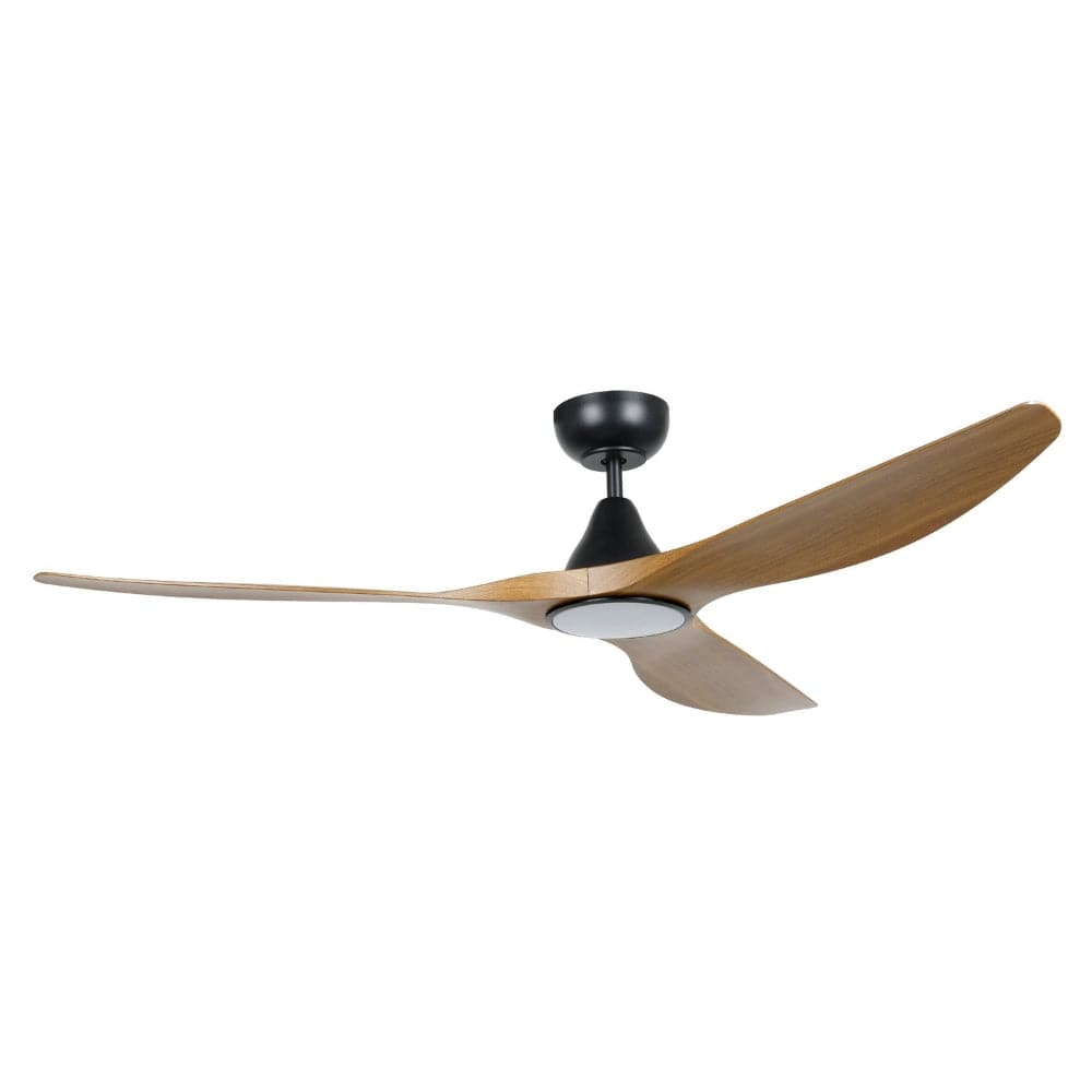 With Light Surf Ceiling Fan Matte Black & Burmese Teak with Light
