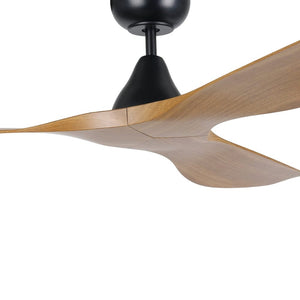 Without Light Surf Ceiling Fan Matte Black with Burmese Teak