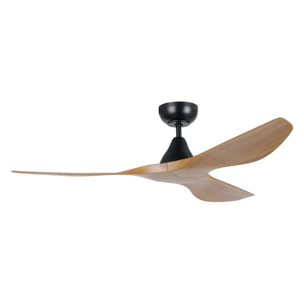 Without Light Surf Ceiling Fan Matte Black with Burmese Teak
