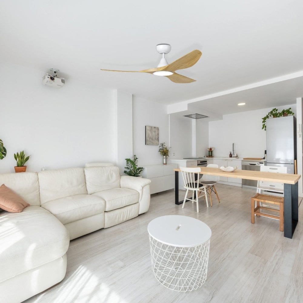 With Light Surf Ceiling Fan Matte White & Oak with Light