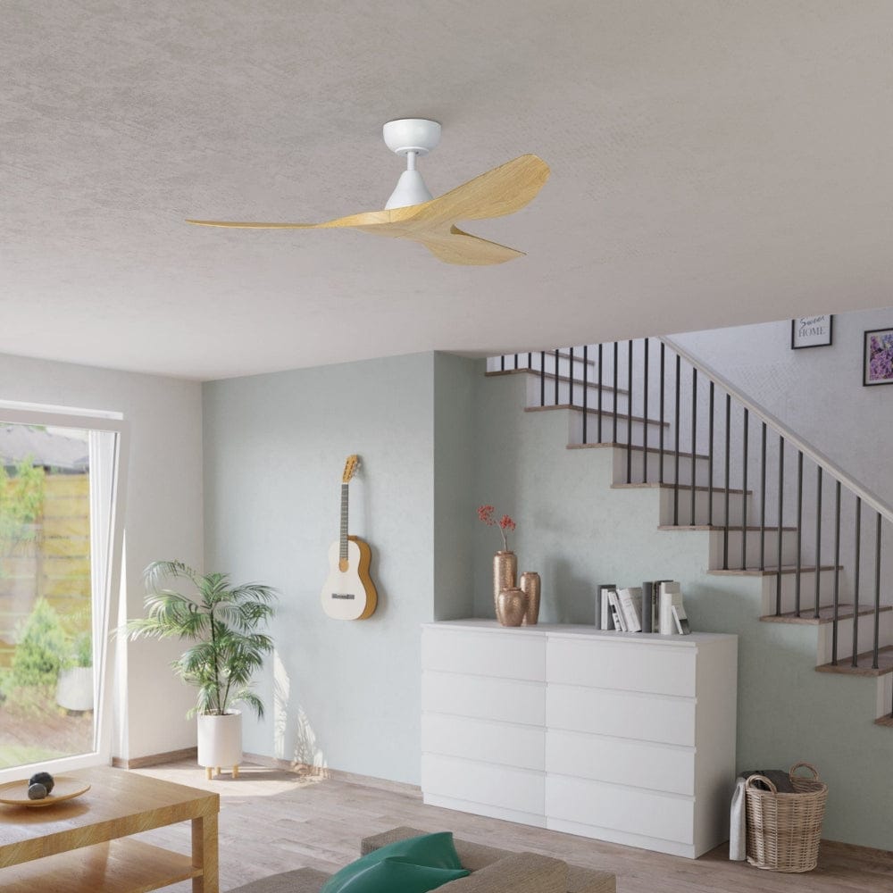Without Light Surf Ceiling Fan Matte White with Oak