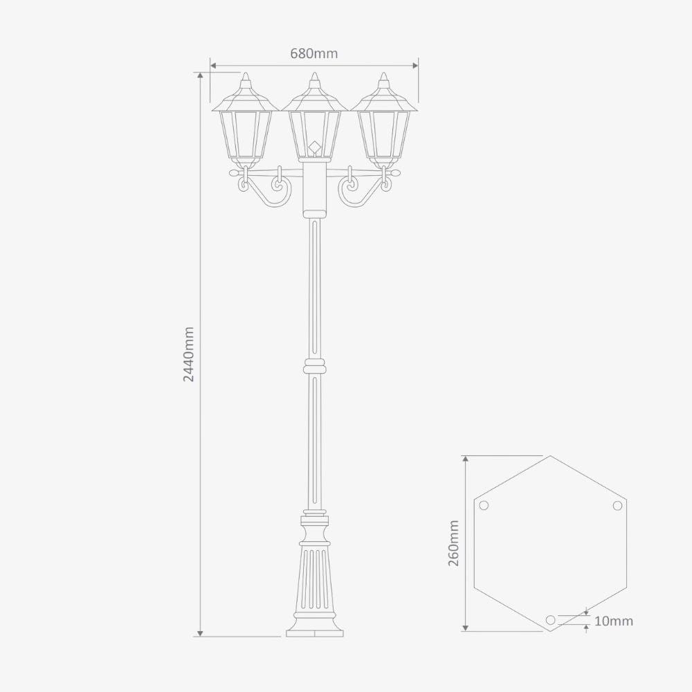 Post Lights Turin Triple Head Tall Post Light