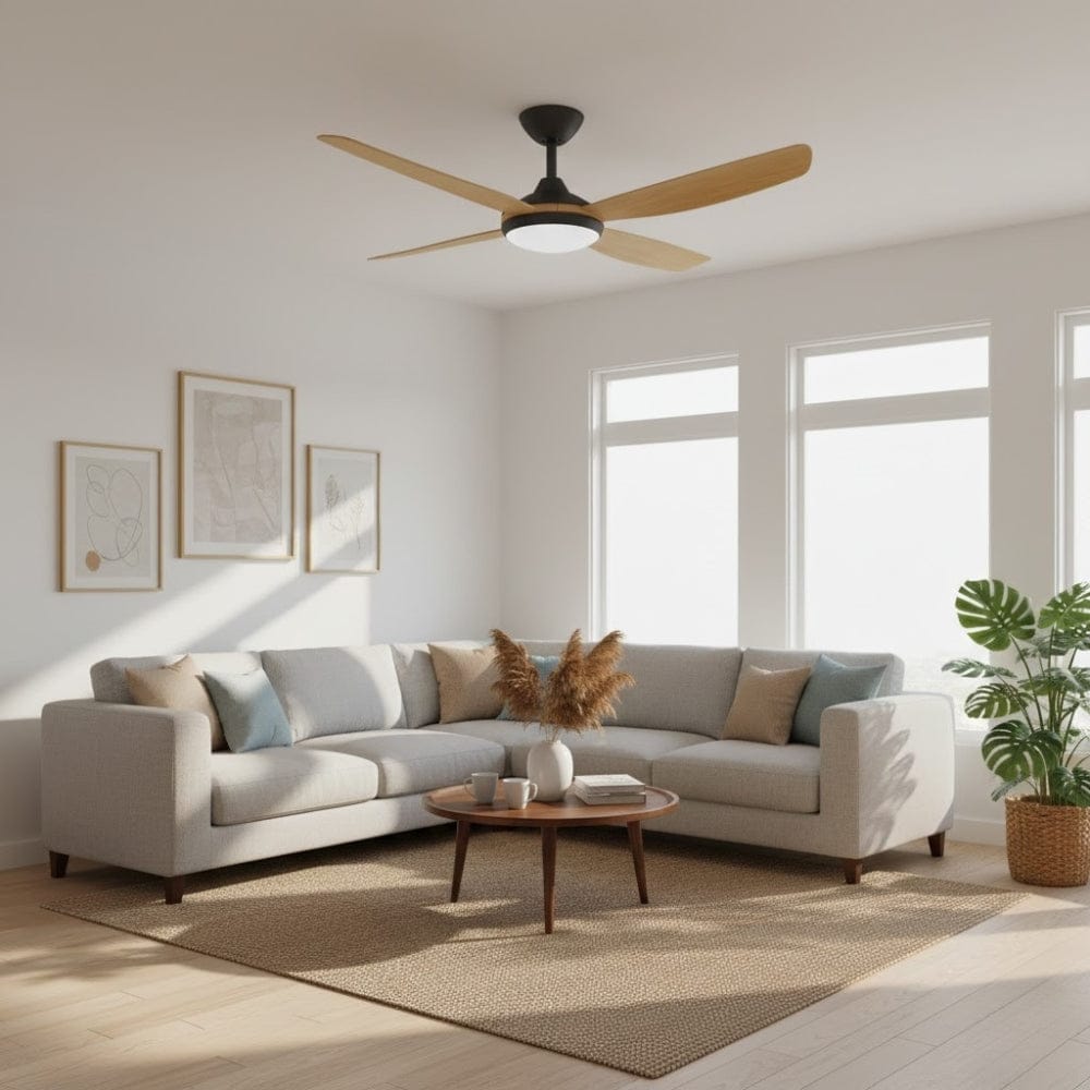 With Light Vanga DC Ceiling Fan Black with Bamboo Blades - With Light