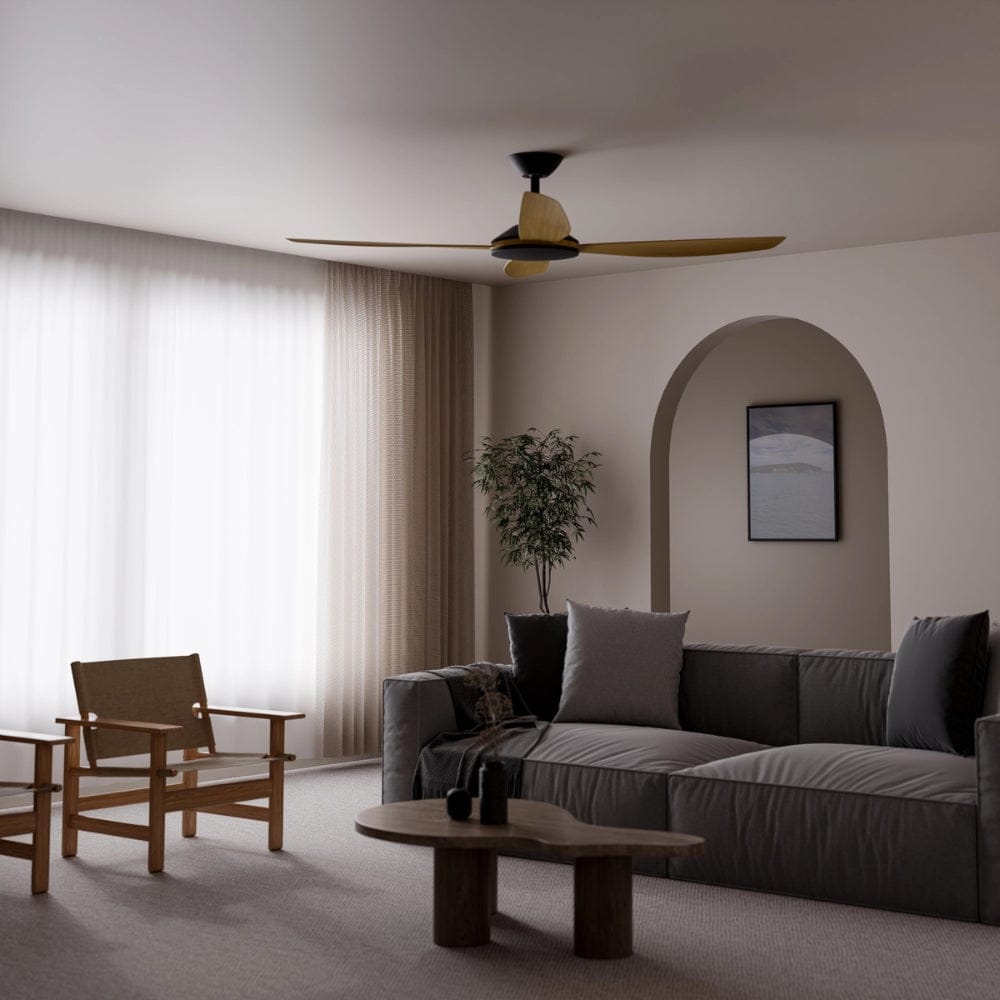 Without Light Vanga DC Ceiling Fan Black with Teak Blades - No Light