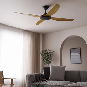Without Light Vanga DC Ceiling Fan Black with Teak Blades - No Light