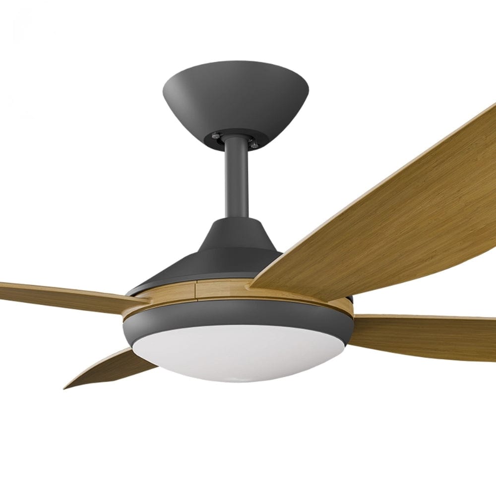 With Light Vanga DC Ceiling Fan Black with Teak Blades - With Light