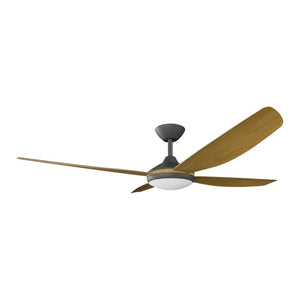 With Light Vanga DC Ceiling Fan Black with Teak Blades - With Light