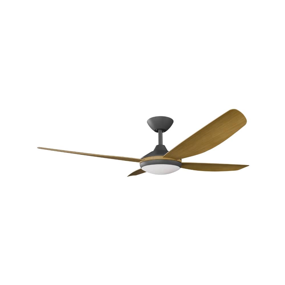 With Light Vanga DC Ceiling Fan Black with Teak Blades - With Light