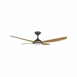 With Light Vanga DC Ceiling Fan Black with Teak Blades - With Light
