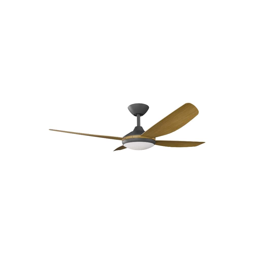 With Light Vanga DC Ceiling Fan Black with Teak Blades - With Light