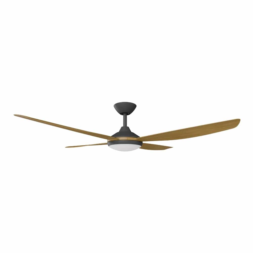 With Light Vanga DC Ceiling Fan Black with Teak Blades - With Light