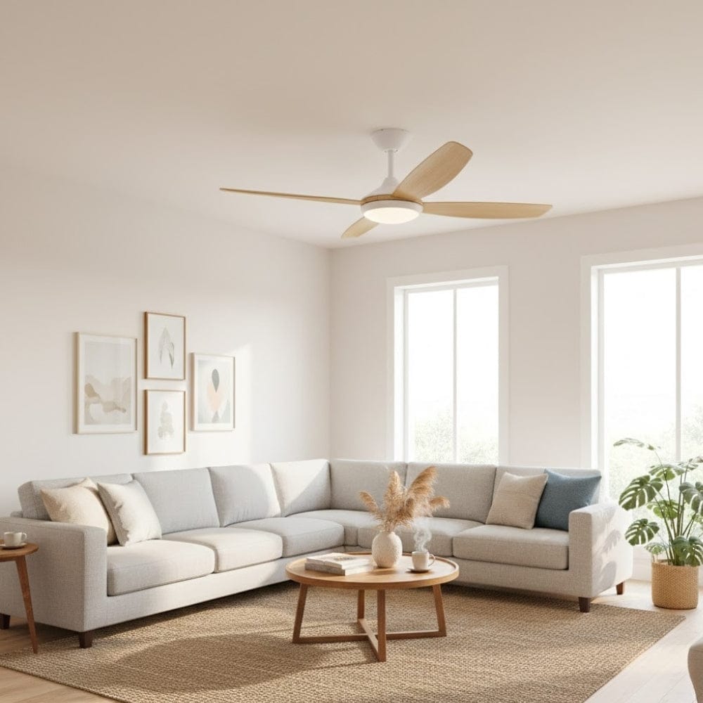 With Light Vanga DC Ceiling Fan White with Bamboo Blades - With Light