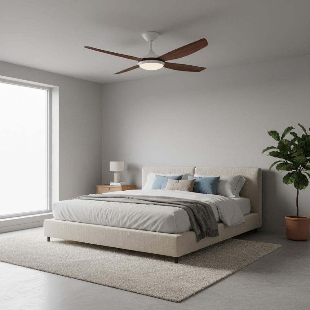 With Light Vanga DC Ceiling Fan White with Koa Blades - With Light