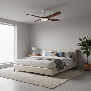 With Light Vanga DC Ceiling Fan White with Koa Blades - With Light