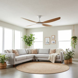 Without Light Vanga DC Ceiling Fan White with Teak Blades - No Light