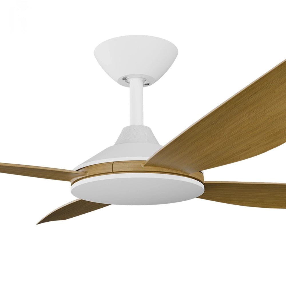 With Light Vanga DC Ceiling Fan White with Teak Blades - With Light
