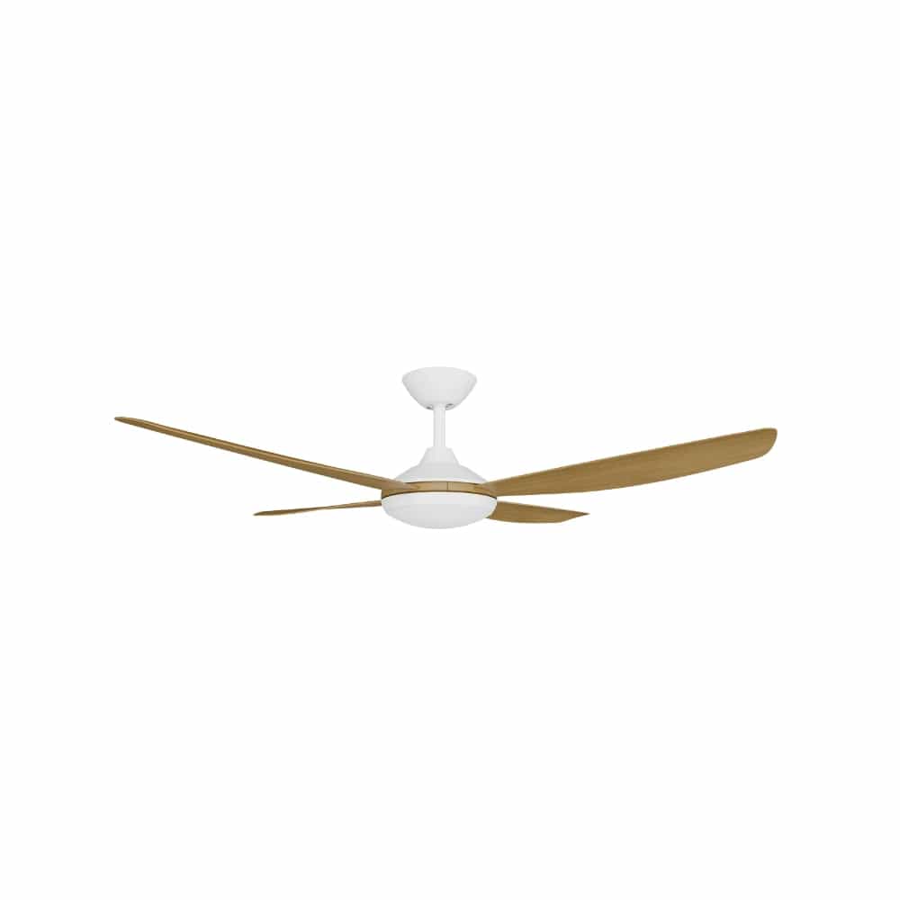 With Light Vanga DC Ceiling Fan White with Teak Blades - With Light