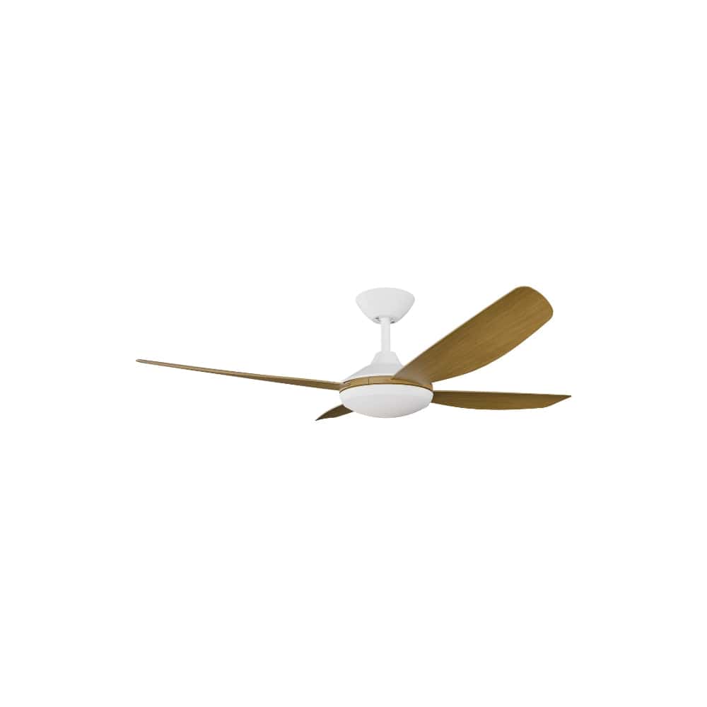 With Light Vanga DC Ceiling Fan White with Teak Blades - With Light