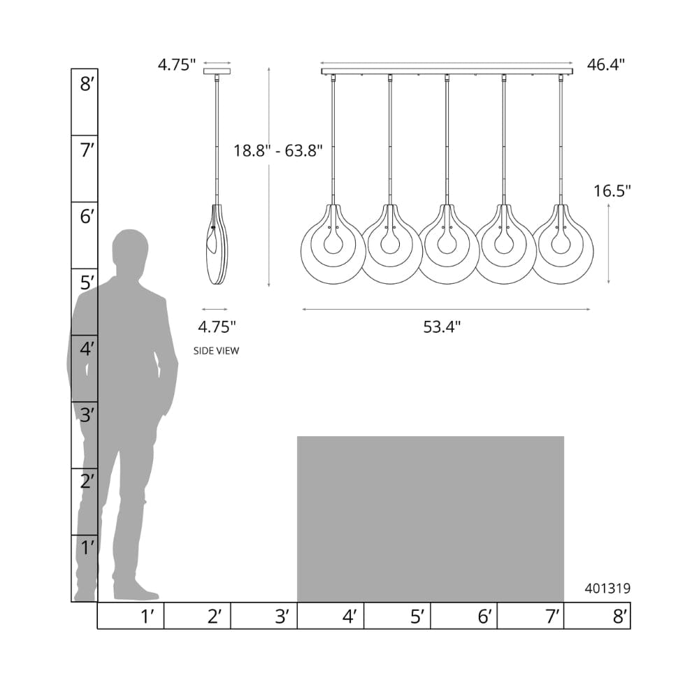 Linear Pendant Veneto 5 Light Linear Pendant