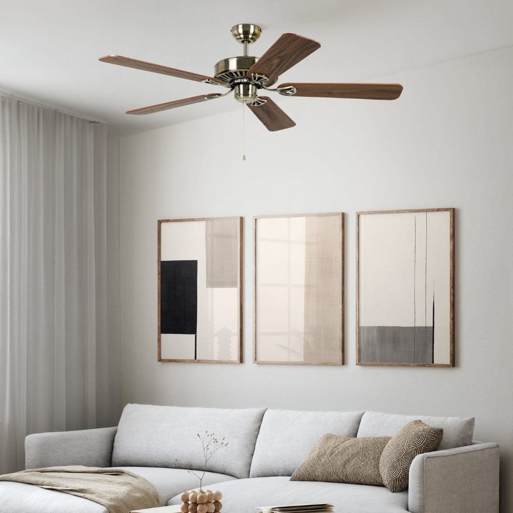 Without Light Waikiki Ceiling Fan Antique Bronze with Walnut Blades