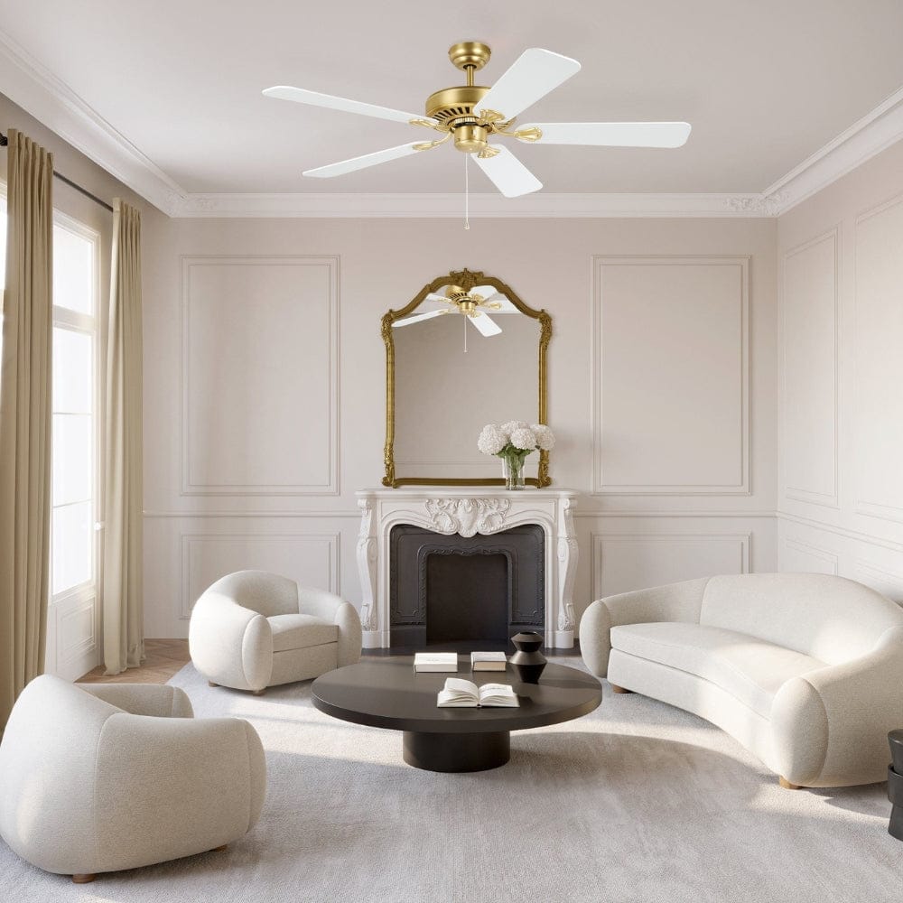 Without Light Waikiki Ceiling Fan Brass with White Blades