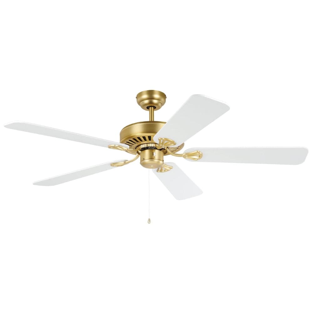 Without Light Waikiki Ceiling Fan Brass with White Blades